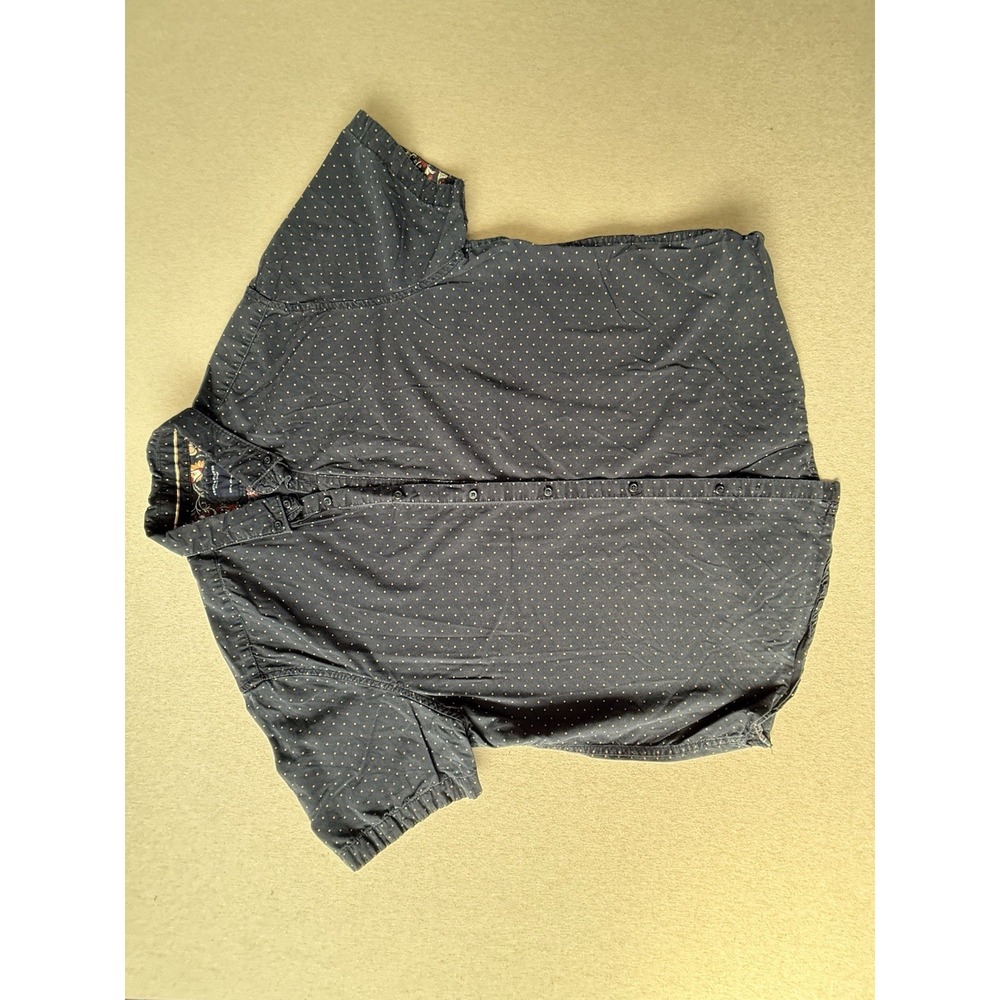 Denim & Flower Men's Black W Polka Dot Button Up Collared Shirt